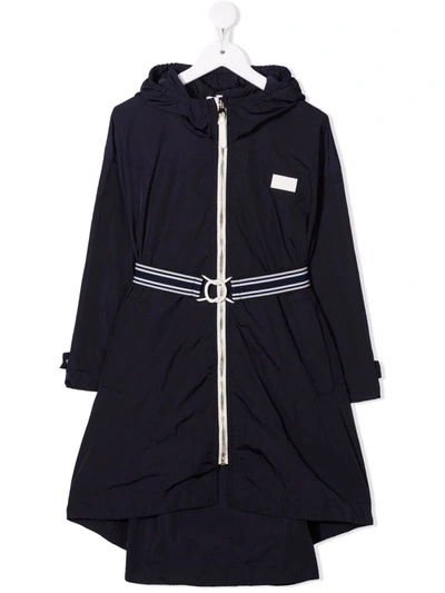 Chloé Kids' Logo Patch Belted Raincoat In Blue