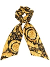 Versace Baroque Printed Silk Twill Scrunchie In Black,gold