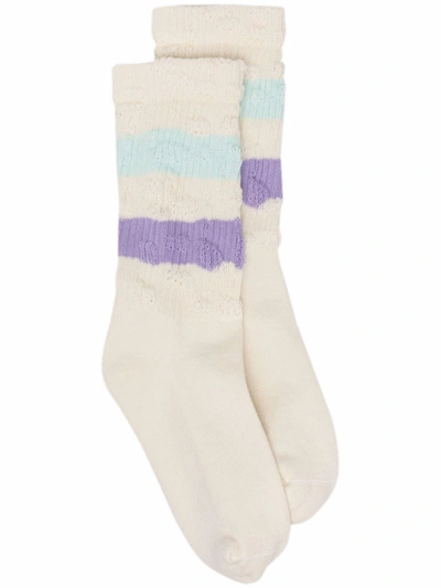 Golden Goose Striped Ribbed-knit Socks In Neutrals