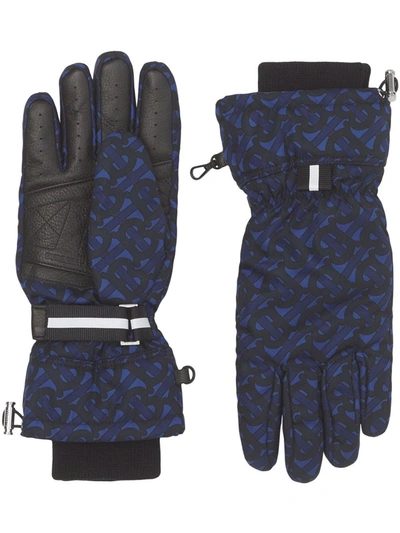 Burberry Monogram-print Nylon Deerskin Gloves In Blue