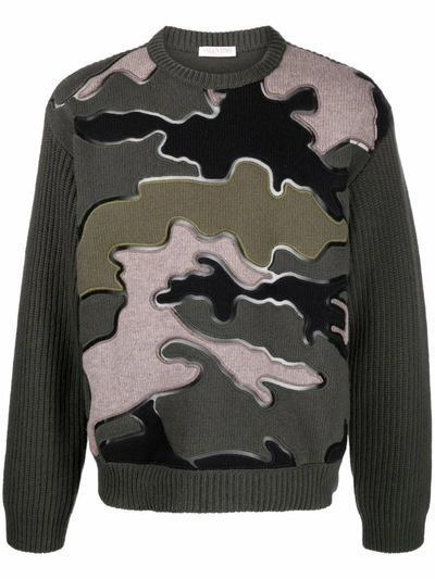 Valentino Camouflage Pattern Jumper In Brown