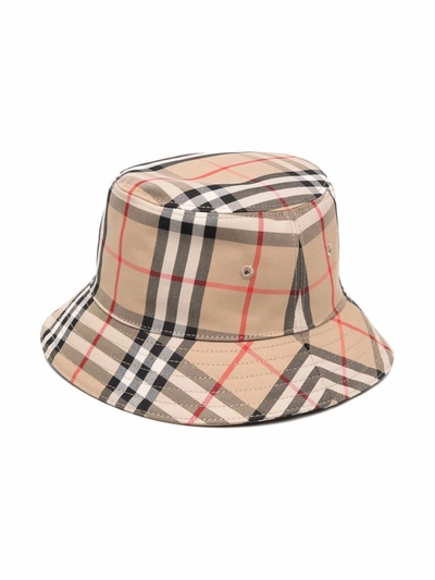 Burberry Babies' Gabriel Cotton Hat With Vintage Check Print In Brown