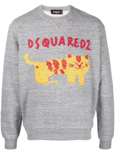 Dsquared2 Tiger-print Jersey Sweatshirt In Grey