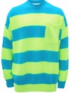 Jw Anderson Blue & Green Striped Patchpocket Sweater In Blue