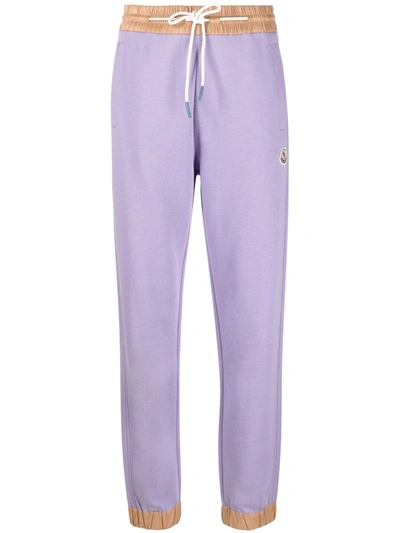 Moncler Faux Leather-trimmed Cotton-blend Jersey Track Pants In Purple