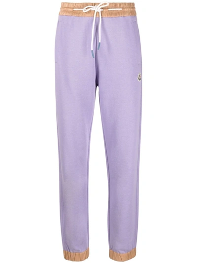 Moncler Faux Leather-trimmed Cotton-blend Jersey Track Pants In Violet