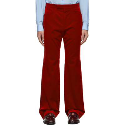 Gucci Red Stretch Velvet Trousers In 6555 Fire/mix