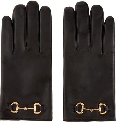 Gucci Black Leather Horsebit Gloves In 1000 Black
