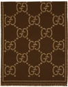 Gucci Logo-jacquard Checked Wool Scarf In Brown,beige