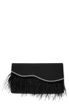 Nina Kaidy Feather Trim Satin Clutch In Black