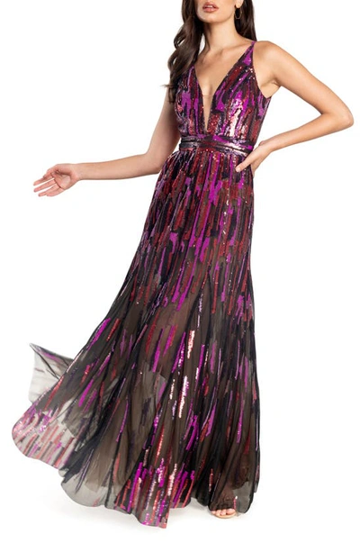 Dress The Population Samira Sequin Embellished Evening Gown In Fuchsia Multi