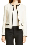 Nili Lotan Aubrey Cotton-blend Tweed Jacket In Ecru With Black Tape