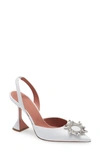 Amina Muaddi Begum Glass Pointed Toe Slingback Pump In White