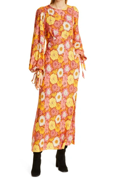 Ted Baker Floral Long Sleeve Dress In Orange