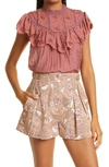 Ulla Johnson Delaine Mock Neck Cotton & Silk Blouse In Rosewood