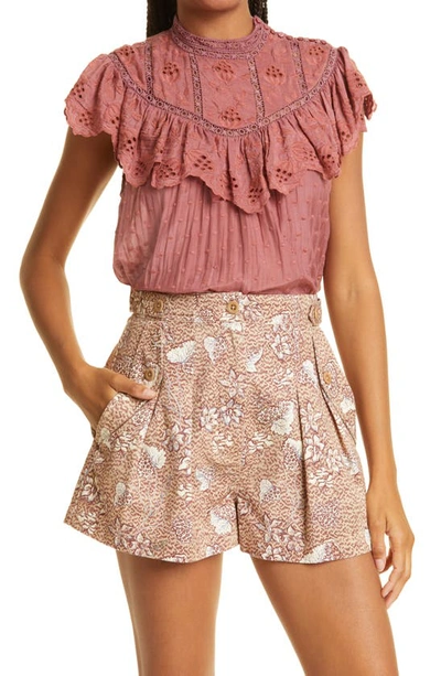 Ulla Johnson Delaine Mock Neck Cotton & Silk Blouse In Rosewood