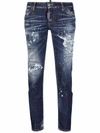 Dsquared2 Blue Cropped Distressed Denim Jeans In Blue