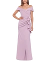 Xscape Scuba Off-the-shoulder Gown In Black