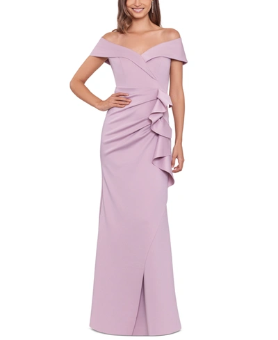 Xscape Scuba Off-the-shoulder Gown In Rose