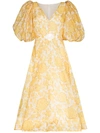 Zimmermann Postcard Belted Floral-print Linen And Silk-blend Midi Dress In Yellow