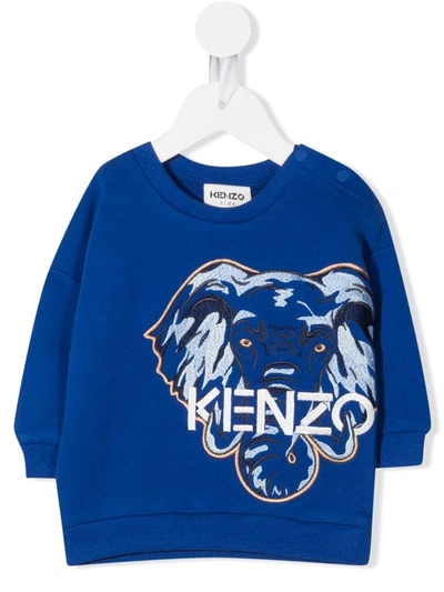Kenzo Babies' Elephant And Logo-embroidered Cotton Sweatshirt 6 Months-3 Years In Blue