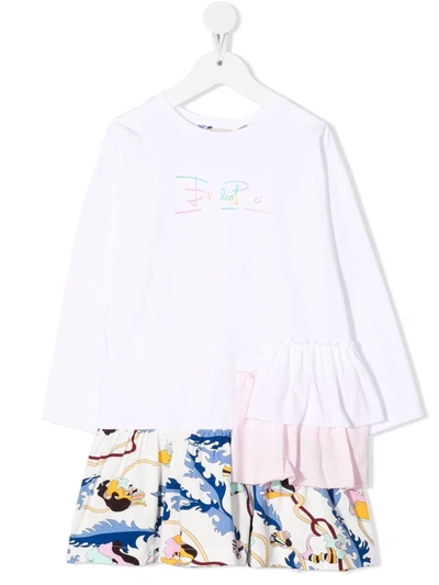 Emilio Pucci Junior Kids' Ranuncoli-print Ruffled Dress In White