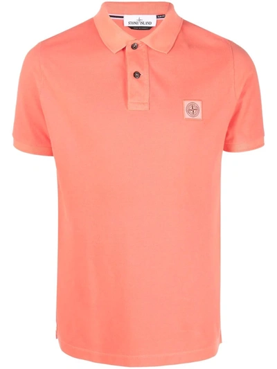Stone Island Polo Shirt In Pique Cotton With Logo In Orange
