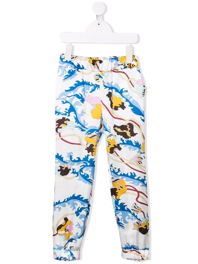 Emilio Pucci Junior Kids' Graphic-print Straight-leg Trousers In White