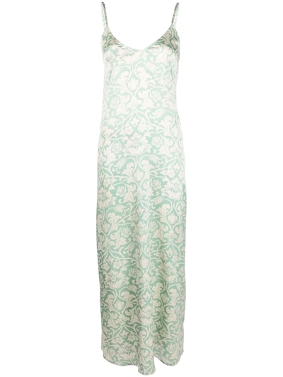 Pierre-louis Mascia Brocade-print Slip Dress In Green