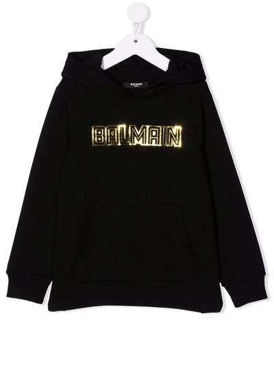 Balmain Kids' Logo Print Hoodie In Black