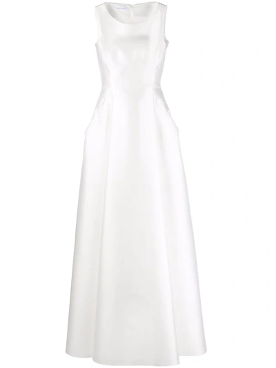Alberta Ferretti Pleated Duchess Satin Gown In White