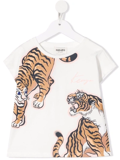 Kenzo Kids' Jumping Tiger Graphic-print Logo T-shirt 4-14 Years In White