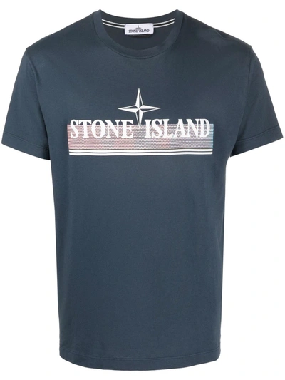 Stone Island Logo-print Cotton T-shirt In Blue