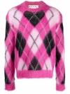 MARNI ARGYLE-CHECK RIBBED-TRIM JUMPER