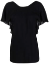 Victoria Beckham Draped Flounce-sleeve Cocktail Top In Black