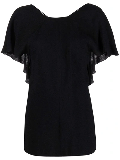 Victoria Beckham Draped Flounce-sleeve Cocktail Top In Black