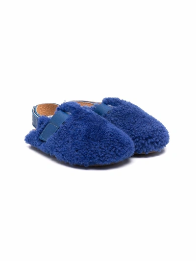 Pèpè Kids' Slingback Shearling Slippers In Blue