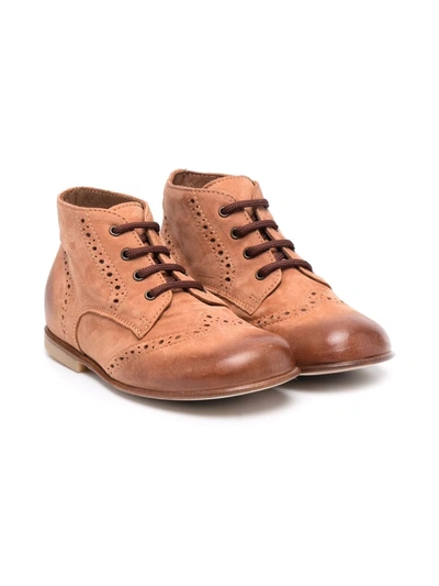 Pèpè Kids' Lace-up Ankle Boots In Brown
