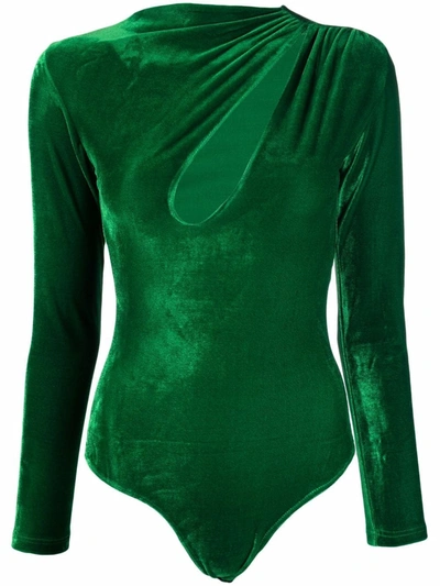 Alchemy X Lia Aram Asymmetric Cutout Velvet Bodysuit In Green