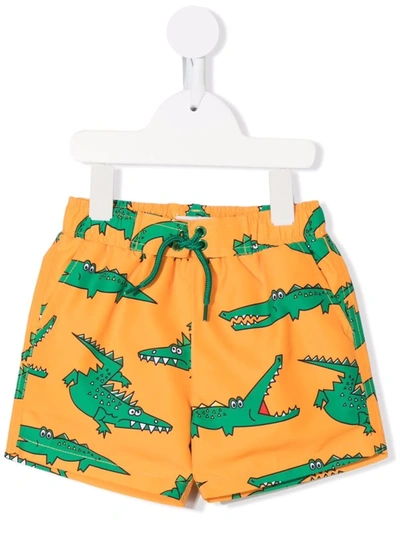 Stella Mccartney Kids' Yellow Crocodile Graphic-print Woven Swim Shorts 6-36 Months 36 Months In Orange