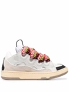 Lanvin Curb Sneakers In Leather And Suede With Multicolor Laces In White