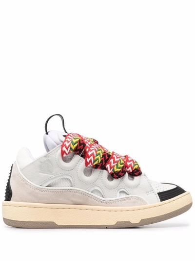 Lanvin Curb Sneakers In Leather And Suede With Multicolor Laces In White