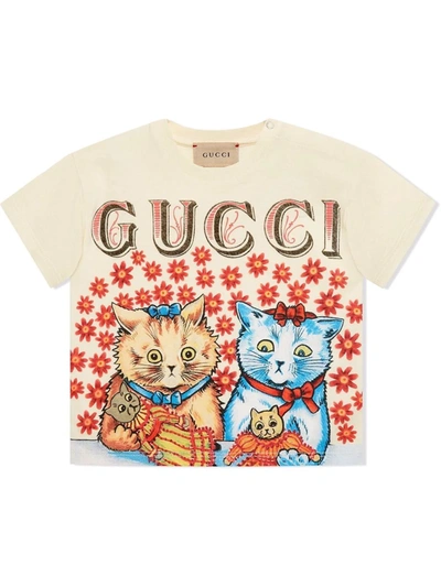 Gucci Babies' 小猫logo印花t恤 In Ivory