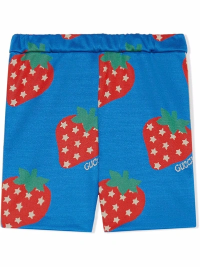 Gucci Babies' 草莓logo针织短裤 In Blue