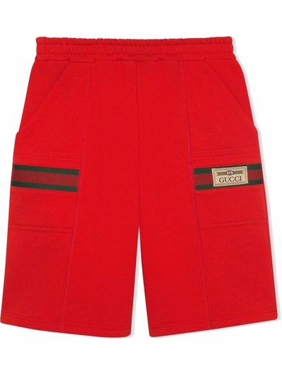 Gucci Kids' Logo-tape Cargo Shorts In Red