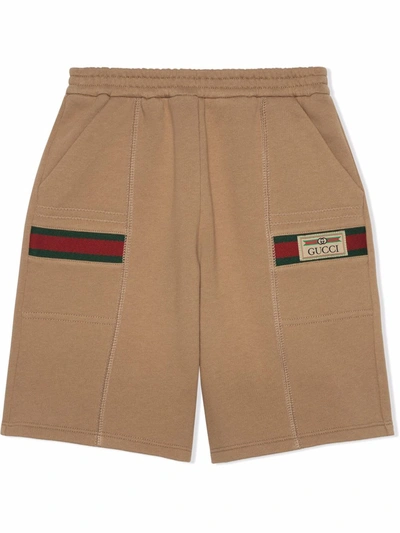 Gucci Kids' Logo-tape Jogger Shorts In Neutrals