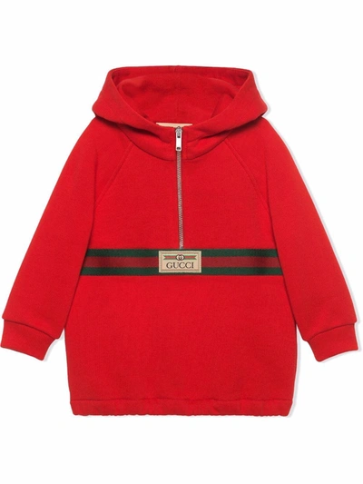 Gucci Babies' Kids Web Stripe Half-zip Hoodie In Rosso