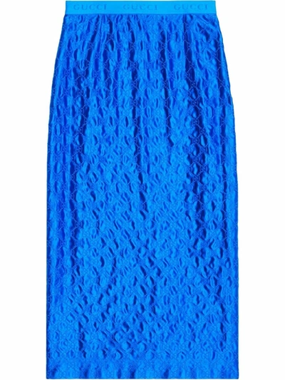 Gucci Silk Gg Supreme Midi Skirt In Blue