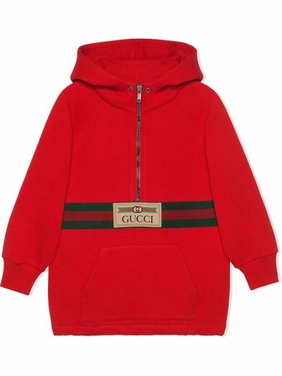 Gucci Babies' Logo条纹套头连帽衫 In Rosso