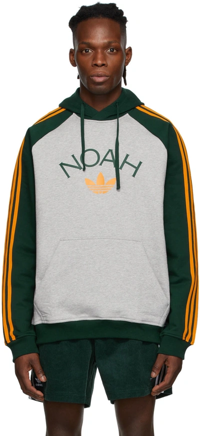 Noah Grey & Green Adidas Originals Edition 3-stripes Hoodie In Medium Grey/heather